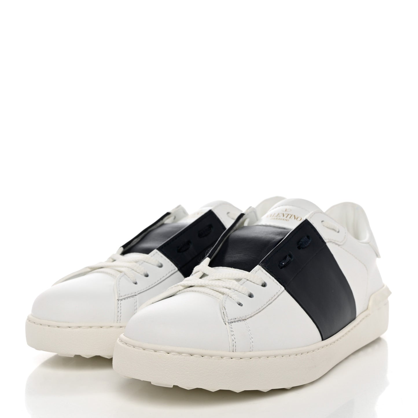 Calfskin Mens Rockstud Open Sneakers 43 White Black