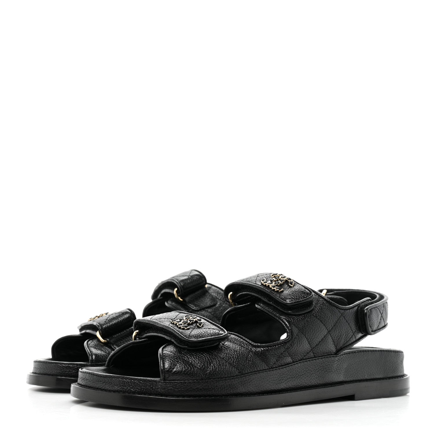 Chanel Grained Calfskin Velcro Dad Sandals 37.5 Black 3 of 9