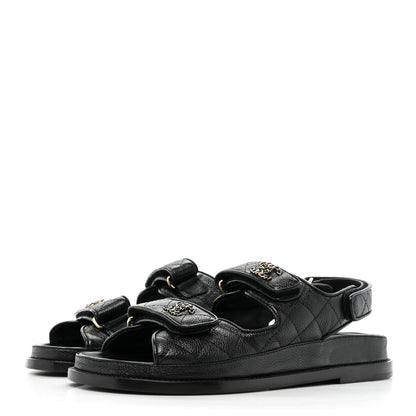 Chanel Grained Calfskin Velcro Dad Sandals 37.5 Black 3 of 9