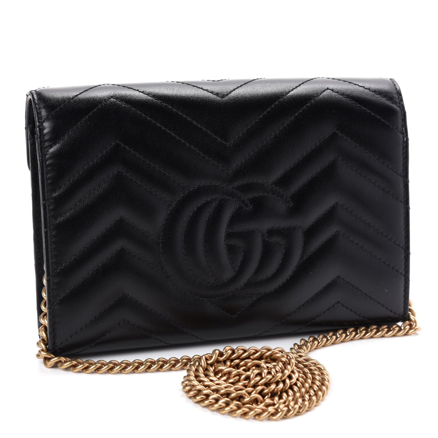 Calfskin Matelasse GG Marmont Chain Wallet Black