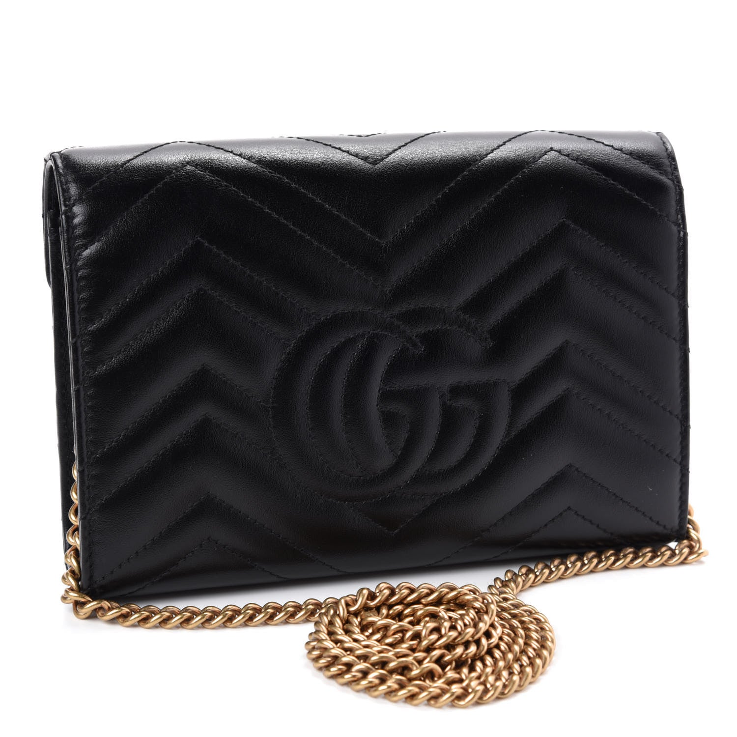 Gucci Calfskin Matelasse GG Marmont Chain Wallet Black 3 of 11