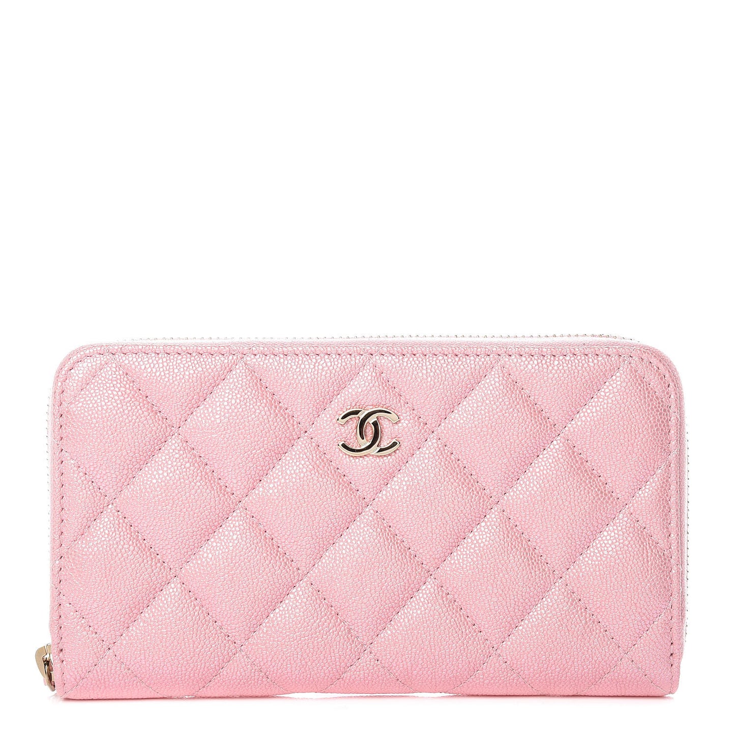 Iridescent Caviar Quilted Medium Zip Around Wallet Pink