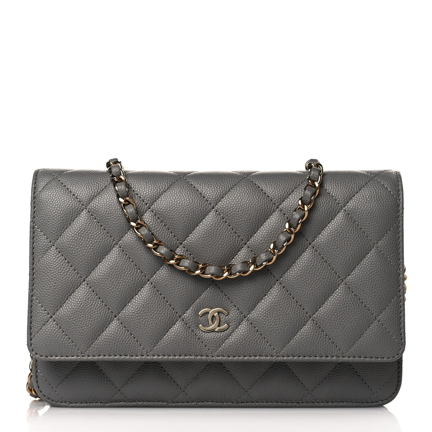 Caviar Quilted Wallet On Chain WOC Grey