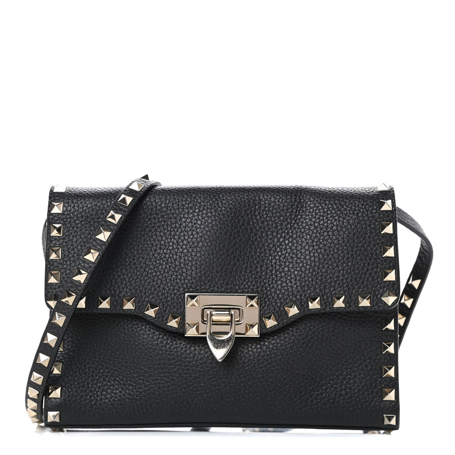 Valentino Garavani Pebbled Calfskin Medium Rockstud Flip Lock Crossbody Bag Black 1 of 10