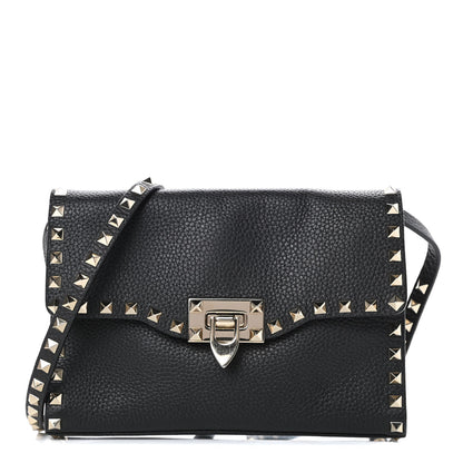 Valentino Garavani Pebbled Calfskin Medium Rockstud Flip Lock Crossbody Bag Black 1 of 10