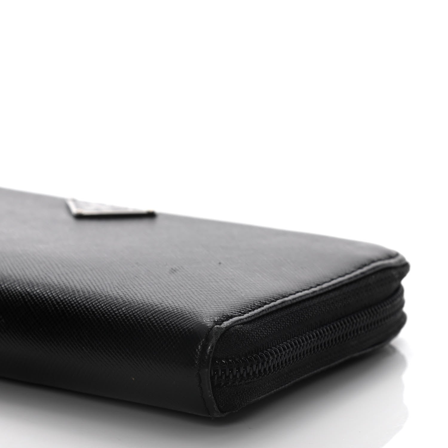 Prada Saffiano Triangle Zip Around Wallet Black 9 of 15