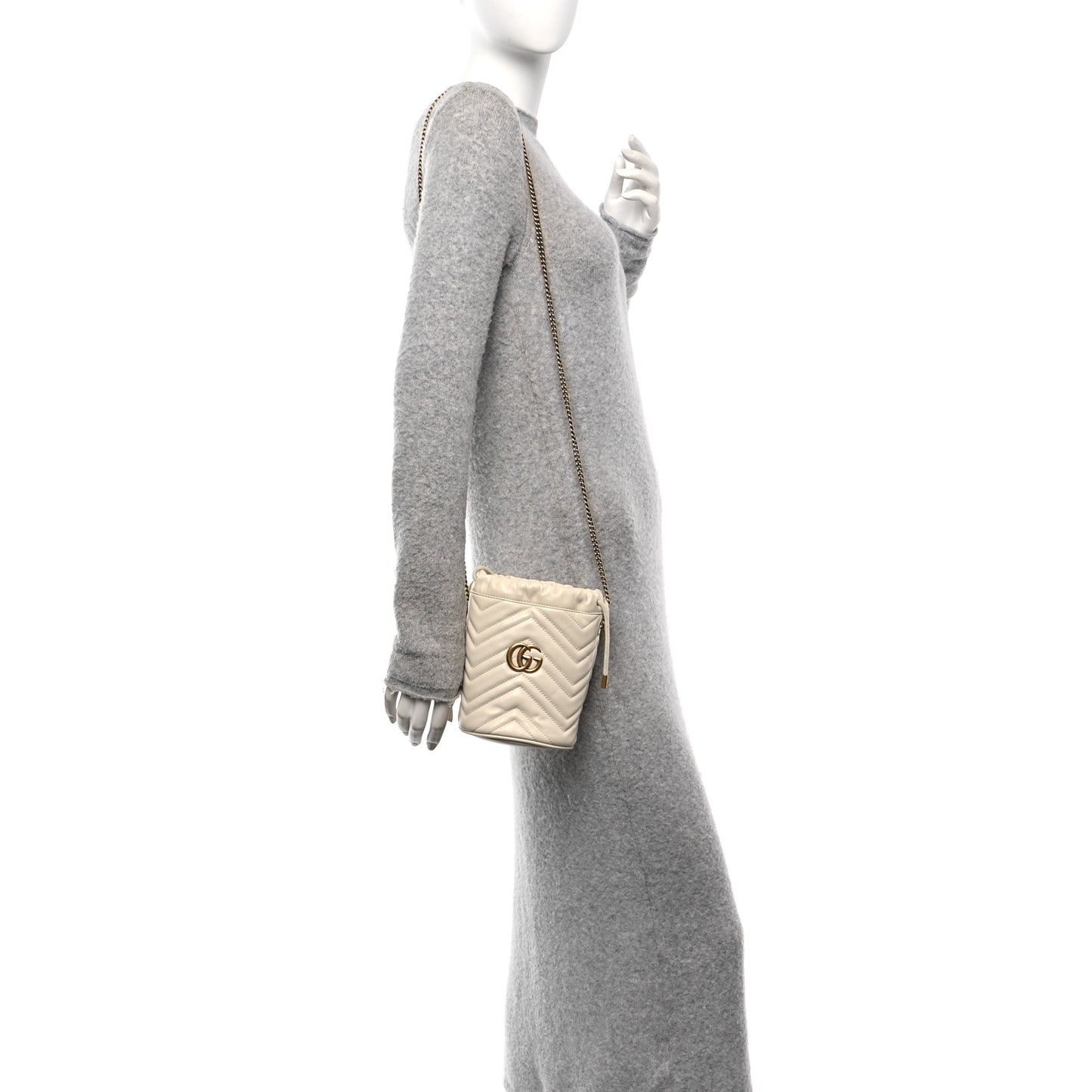 Calfskin Matelasse Mini GG Marmont 2.0 Bucket Bag White