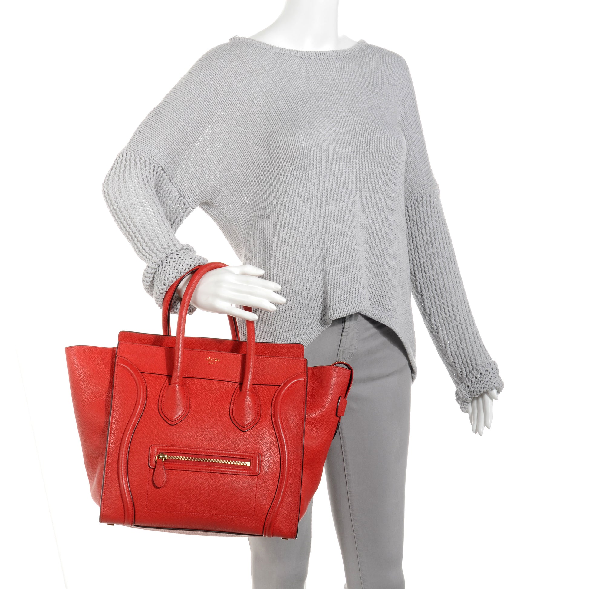 Celine Drummed Calfskin Mini Luggage Bag Red 2 of 10