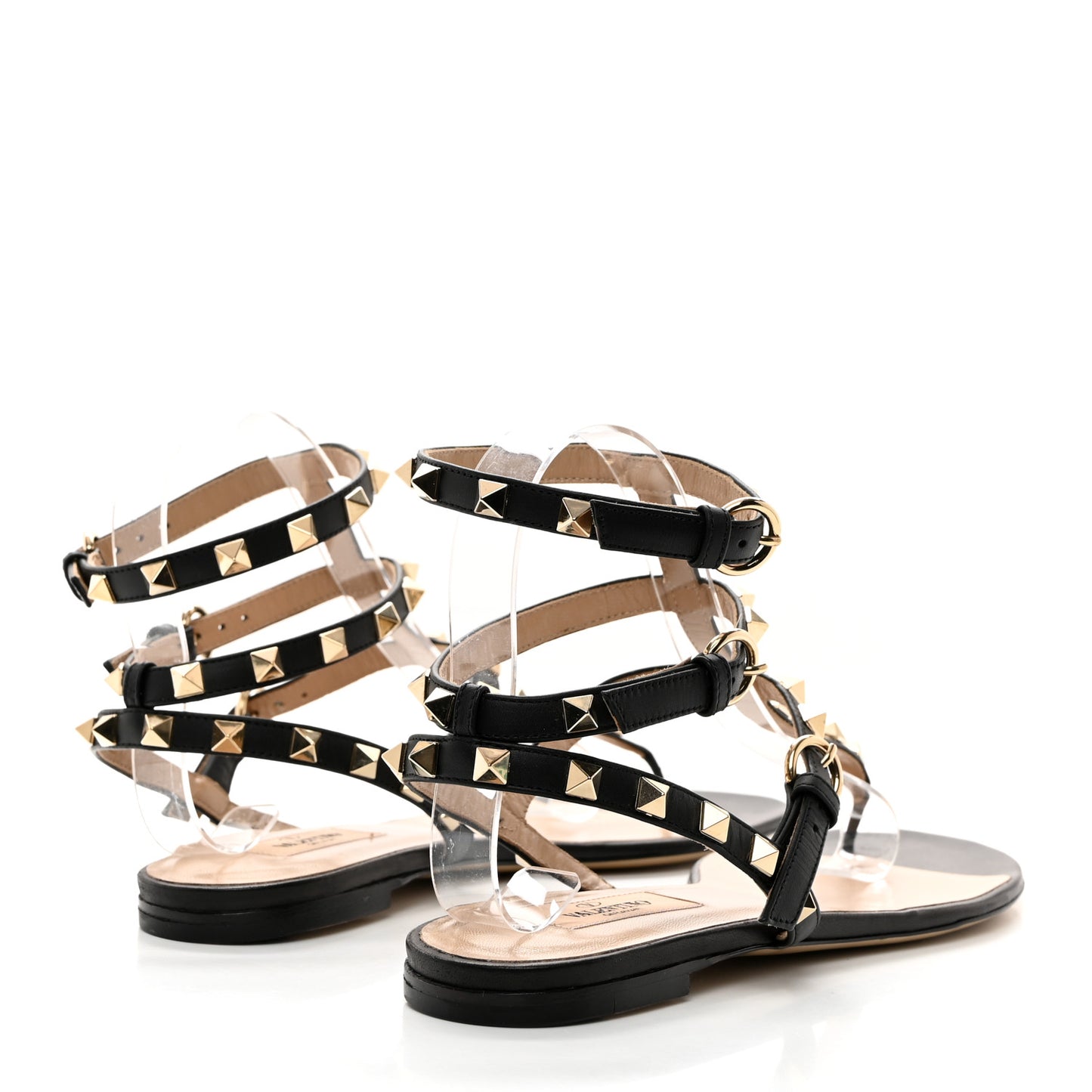 VALENTINO GARAVANI Nappa Rockstud Ankle Strap Flat Thong Sandals 39 Black