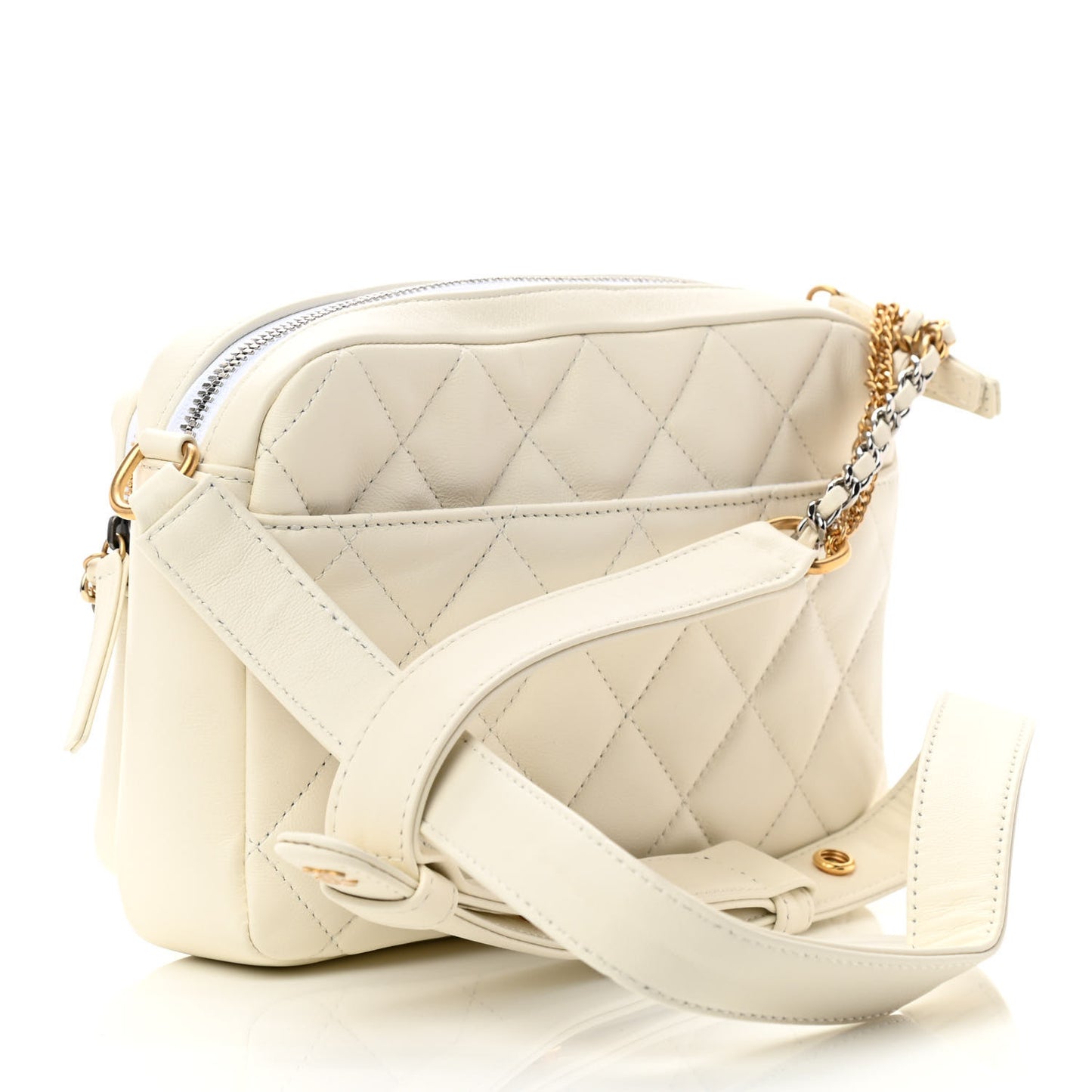 Calfskin Quilted Small Camera Case White