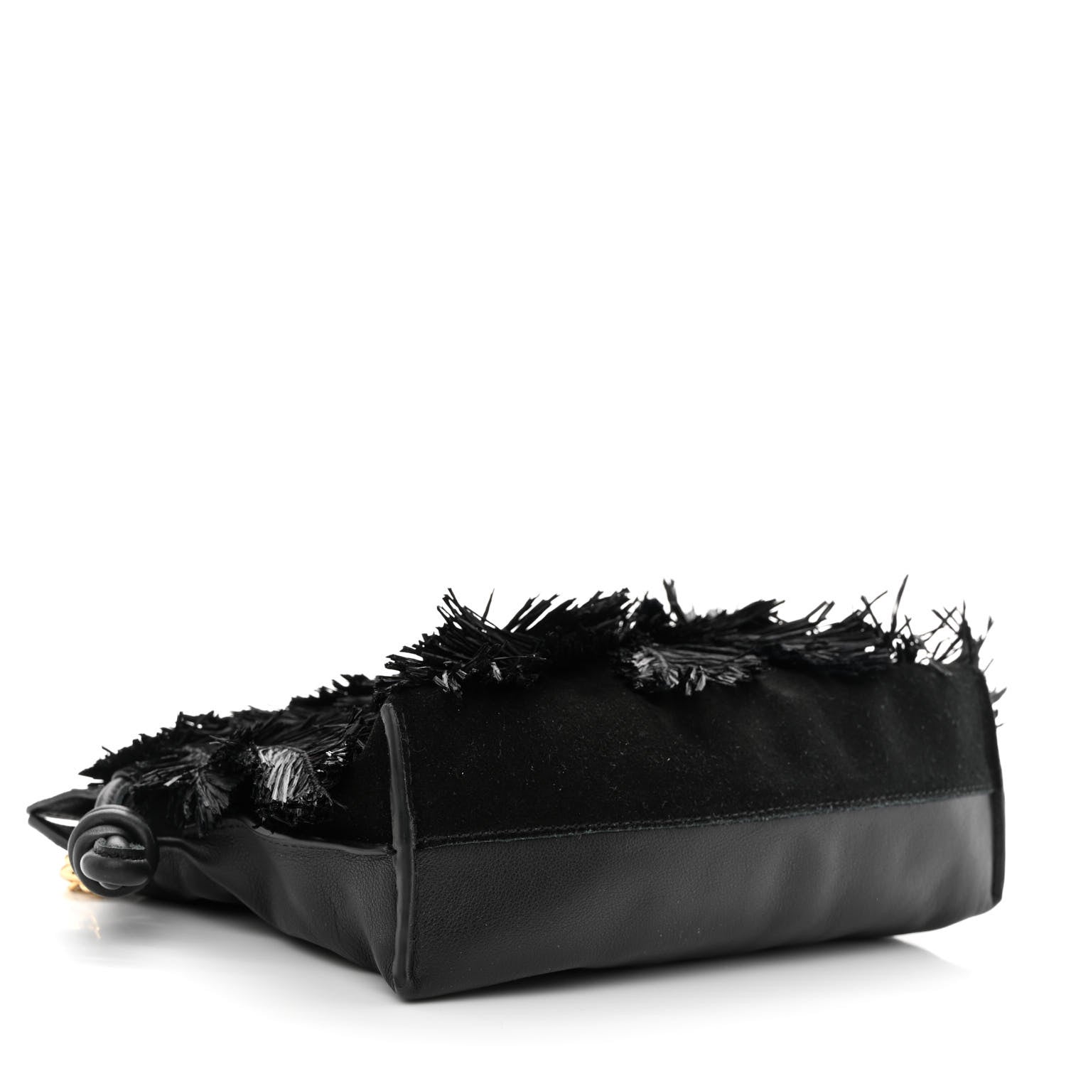 Loewe x HOWLS MOVING CASTLE Calfskin Suede Raffia Mini Flamenco Knot Clutch With Chain Black 4 of 11