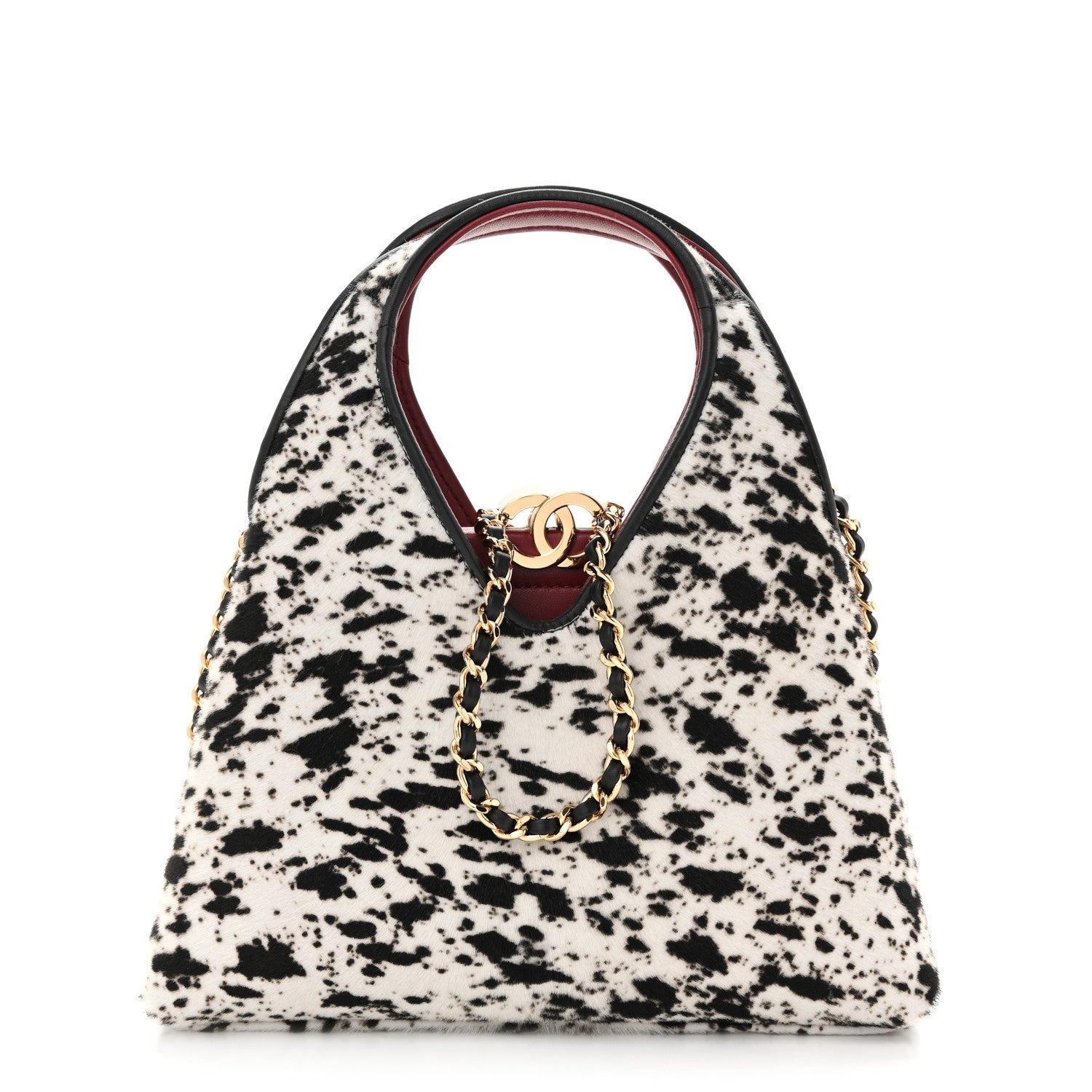 Chanel Pony Hair Printed Chic Lady Small Shopping Tote White Black 6 of 26