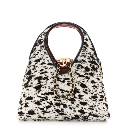 Chanel Pony Hair Printed Chic Lady Small Shopping Tote White Black 6 of 26