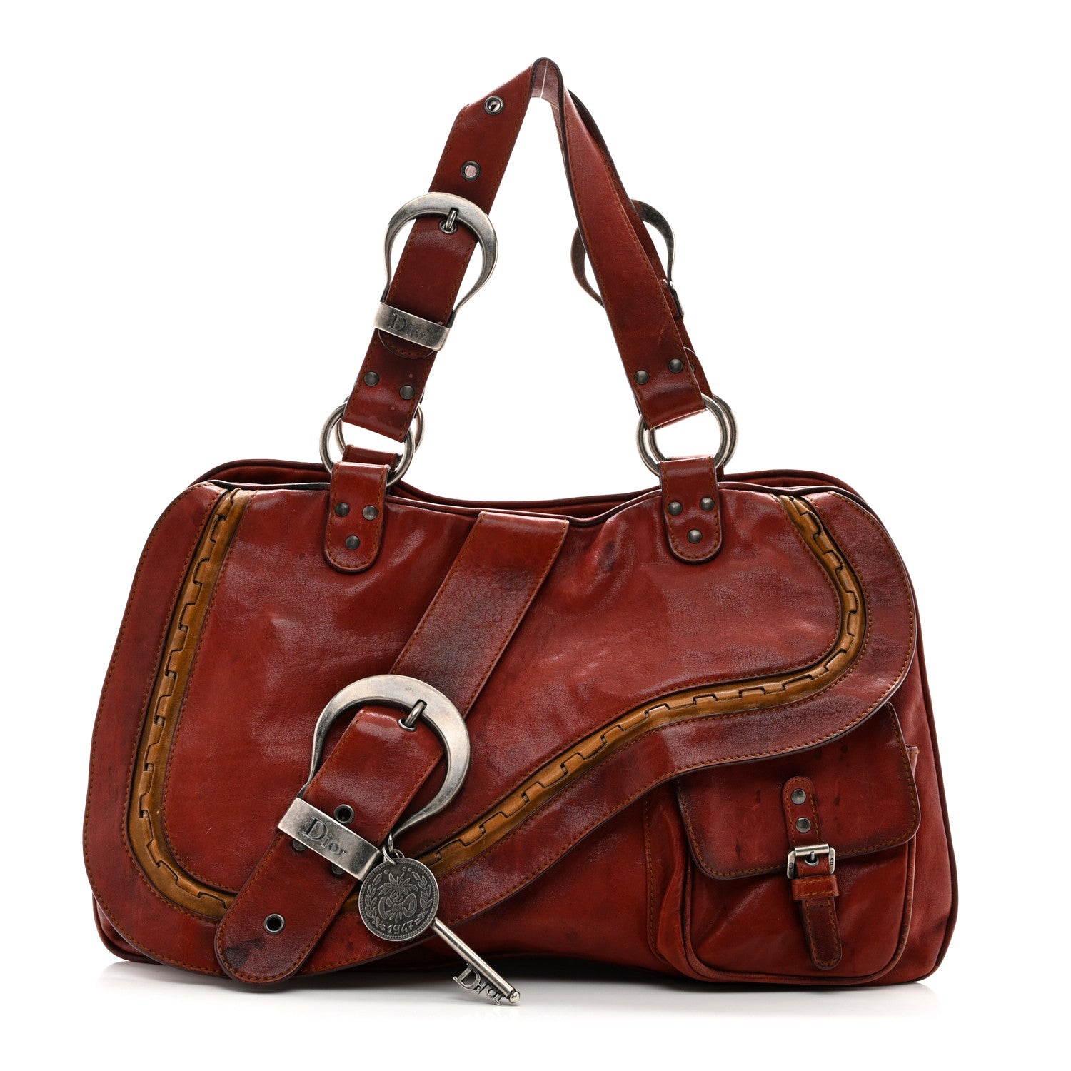 Christian Dior Calfskin Large Gaucho Double Saddle Bag Red 1 of 13