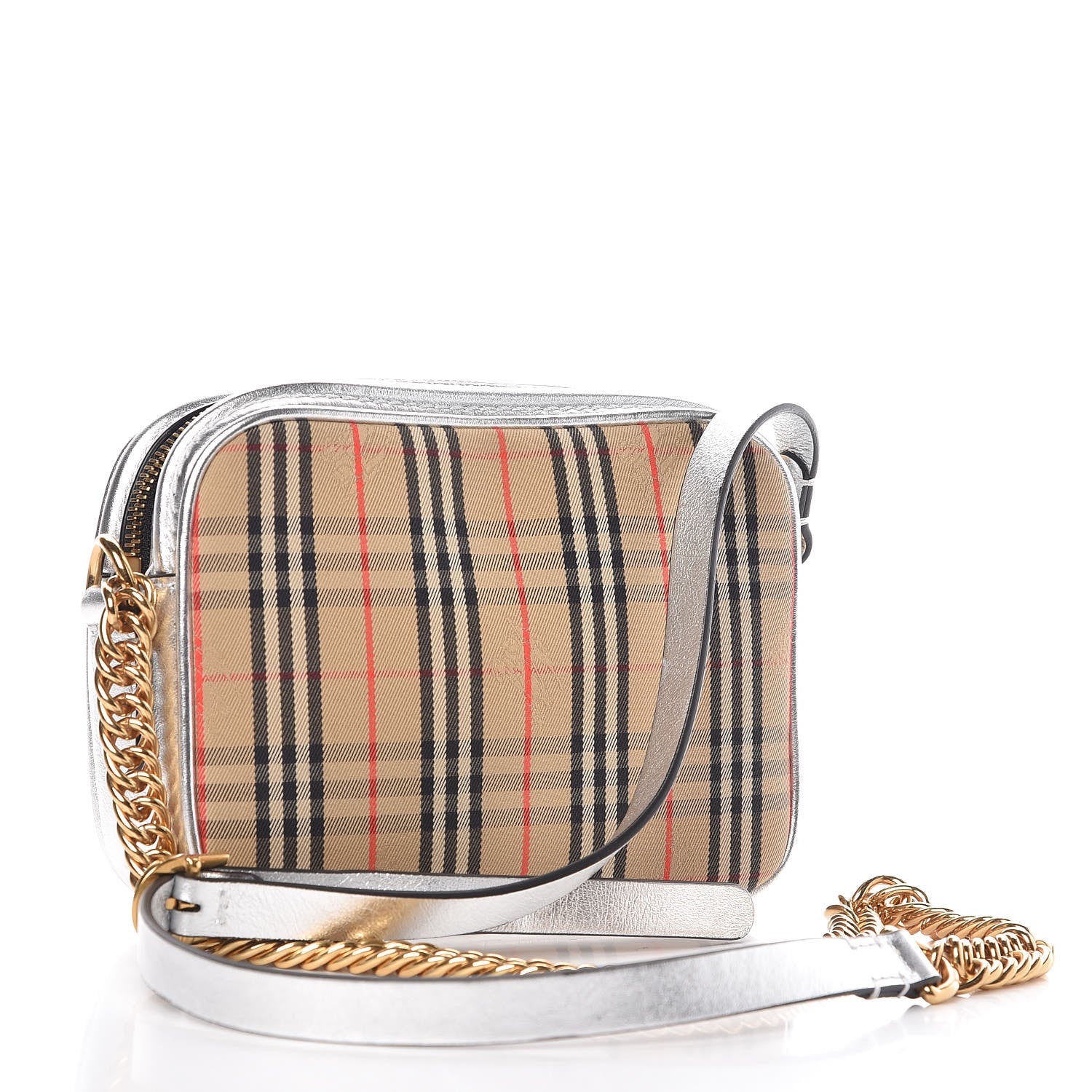 Burberry Smooth Calfskin 1983 Knight Check Link Camera Bag Silver 3 of 8