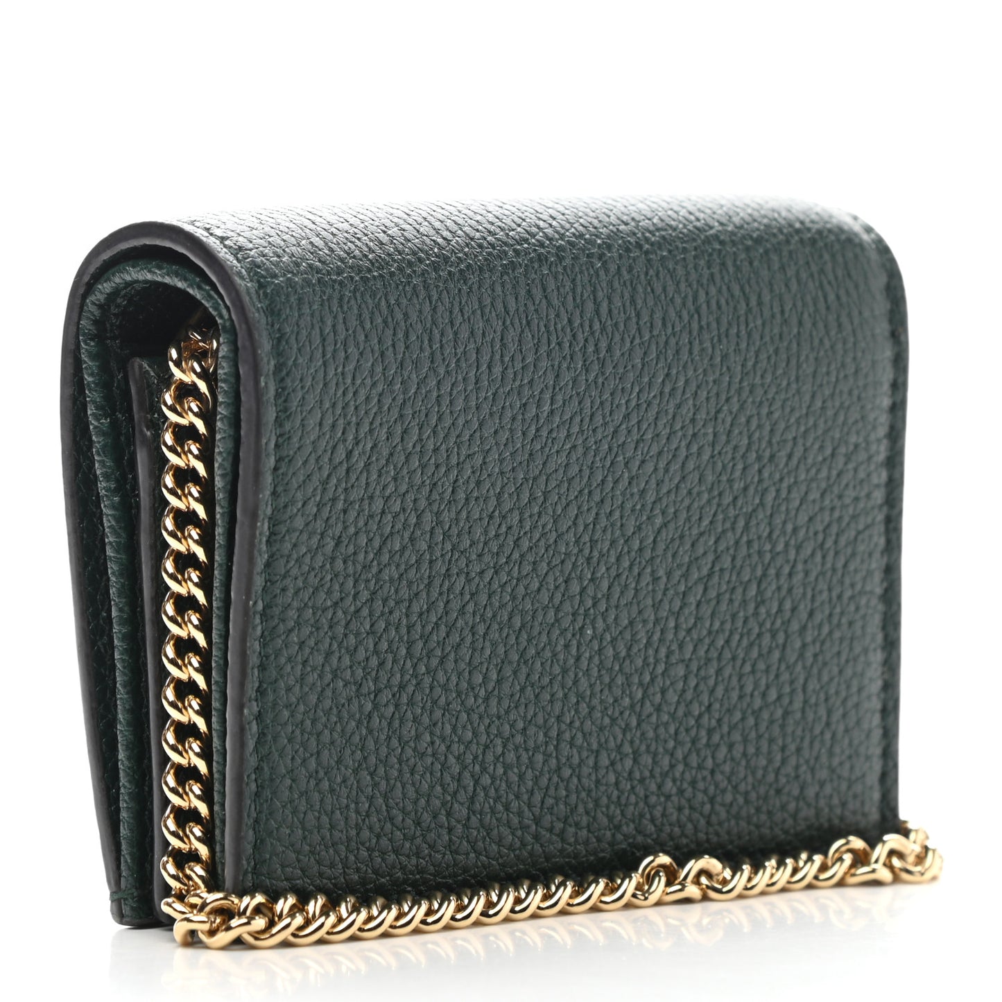 Grainy Calfskin Zumi Chain Card Case Wallet Vintage Green