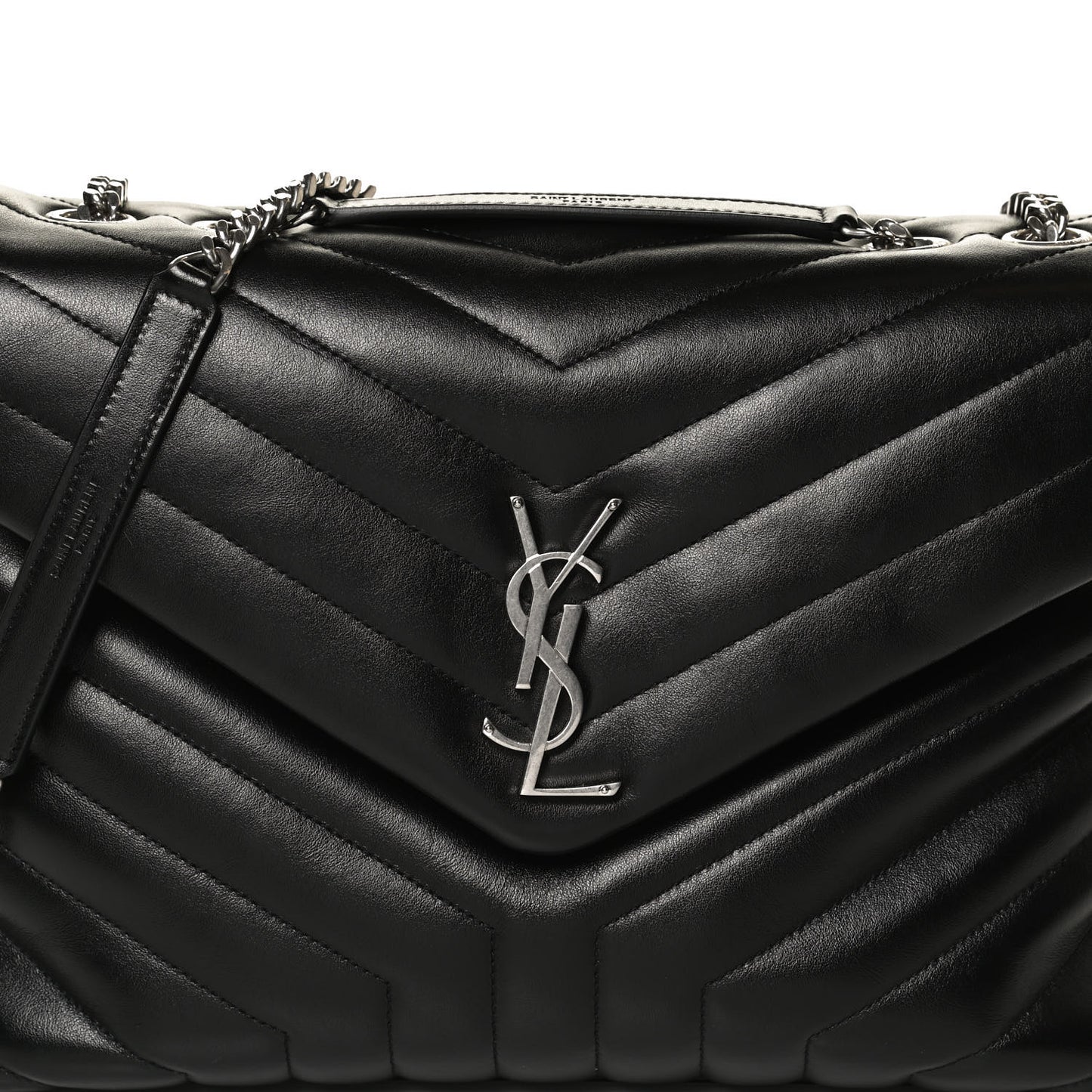 Calfskin Y Quilted Monogram Medium Loulou Chain Satchel Black
