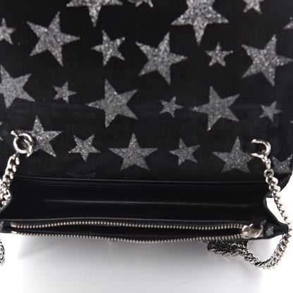 Saint Laurent Suede Star Print Monogram Tassel Chain Wallet Black Silver 7 of 10