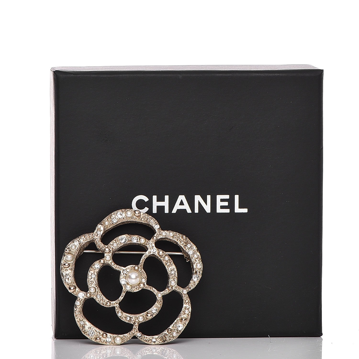 Chanel Pearl Crystal CC Camellia Brooch Light Gold 6 of 6