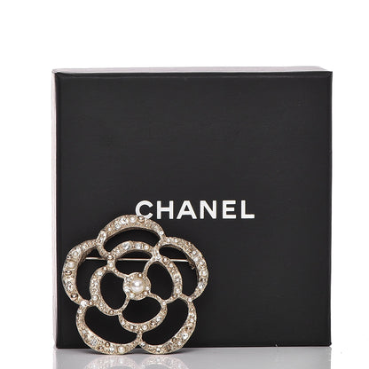 Chanel Pearl Crystal CC Camellia Brooch Light Gold 6 of 6