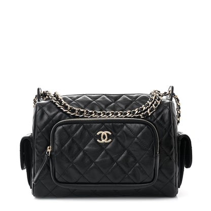 Chanel Shiny Crumpled Lambskin Quilted Medium Preppy Pocket Camera Case Black 1 of 10