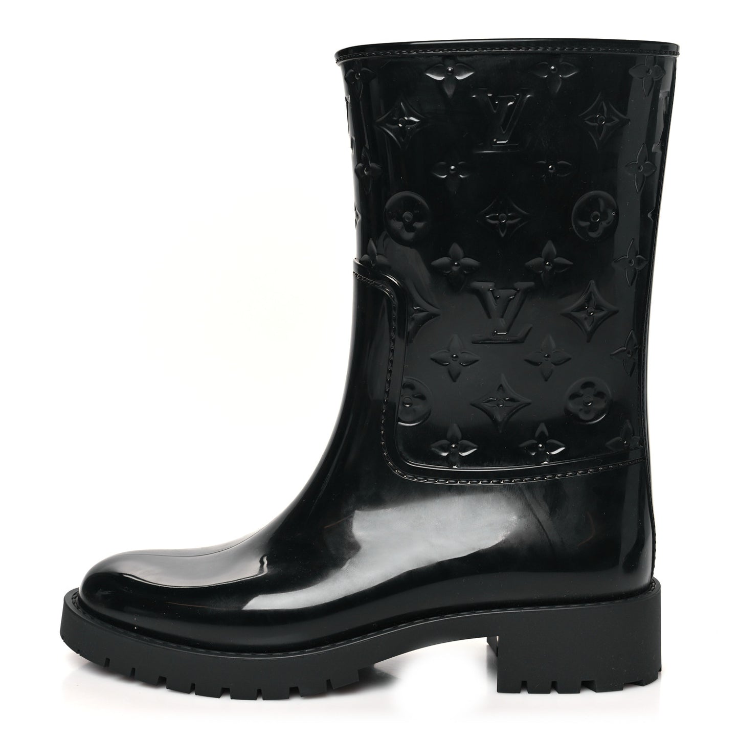 Rubber Embossed Monogram Splash Rain Short Boots 38 Black