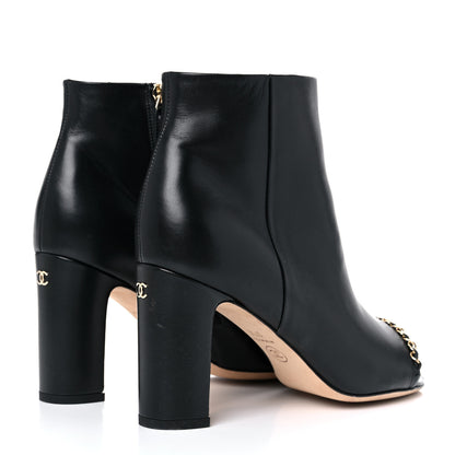 Chanel Lambskin CC Chain Peep Toe Short Boots 37.5 Black 4 of 14