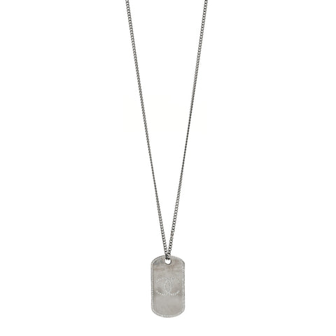 Metal Crystal Ruthenium Dog Tag Charm Necklace Black