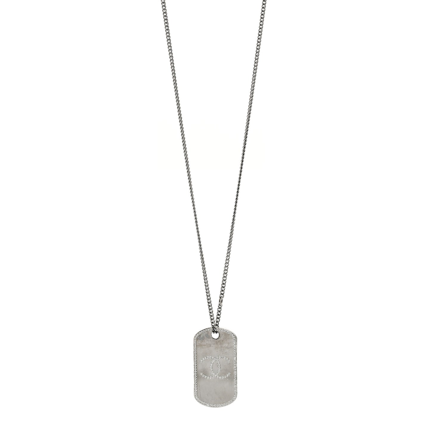 Metal Crystal Ruthenium Dog Tag Charm Necklace Black