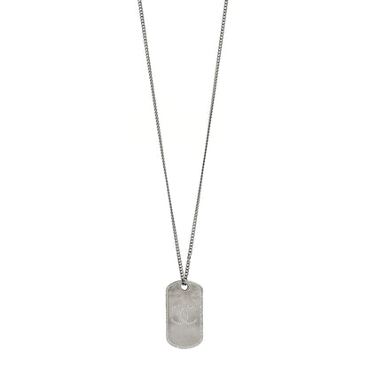 Chanel Metal Crystal Ruthenium Dog Tag Charm Necklace Black 1 of 5