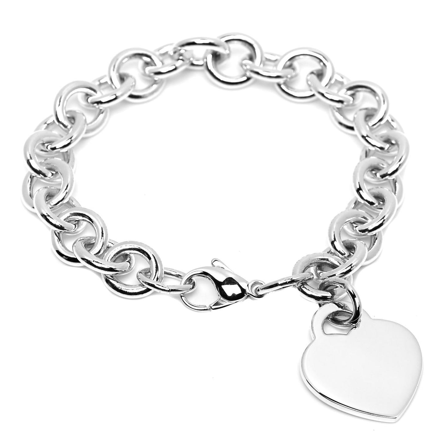 Sterling Silver Heart Tag Charm Bracelet
