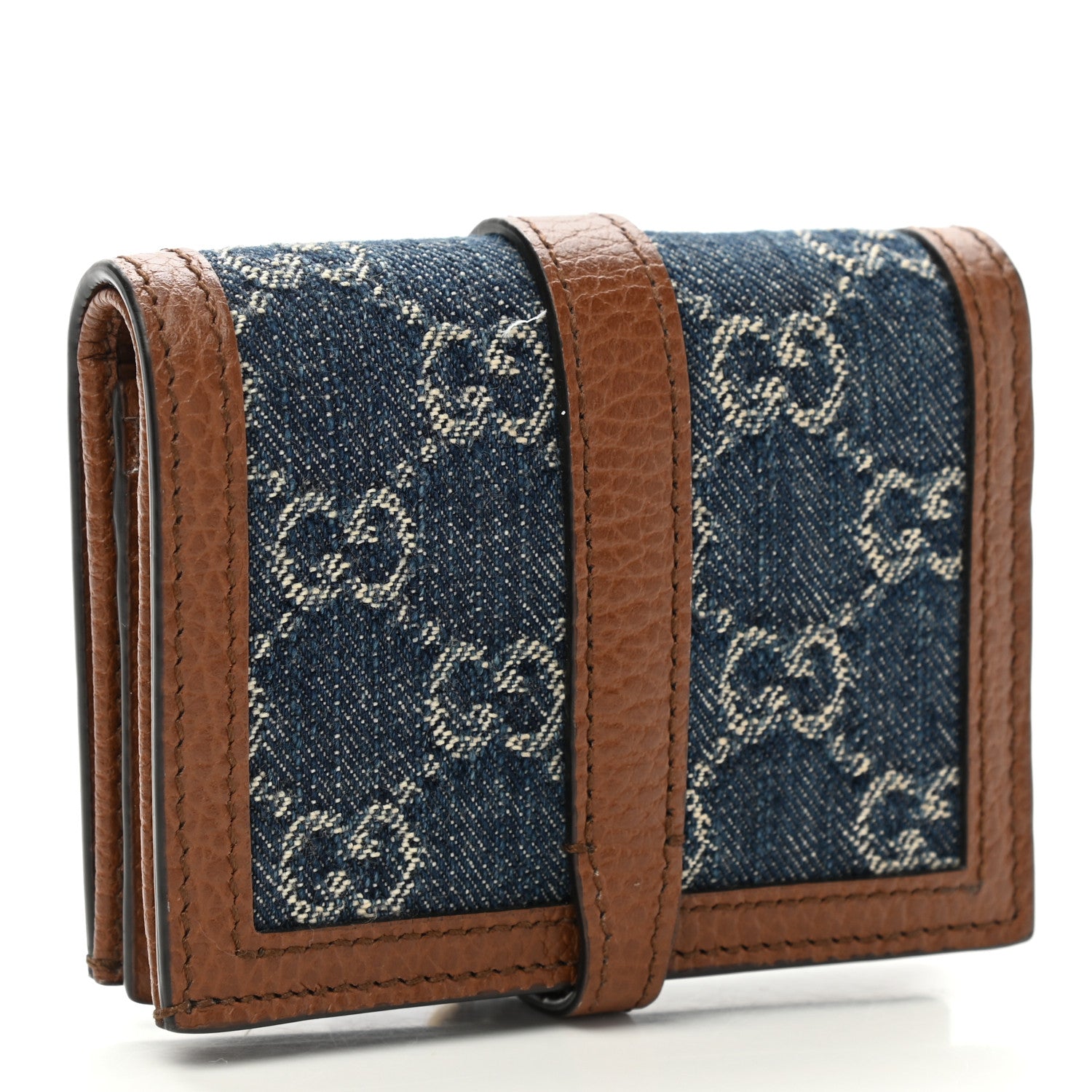 Gucci New Denim GG Monogram Jackie 1961 Card Case Blue Tea Cuir 3 of 7