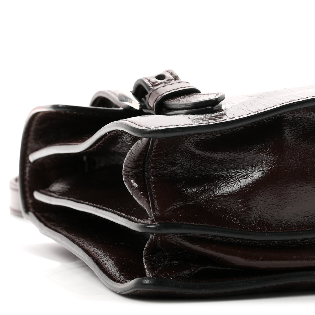 Prada Glossy Calfskin Medium Sound Shoulder Bag Dark Brown 8 of 10