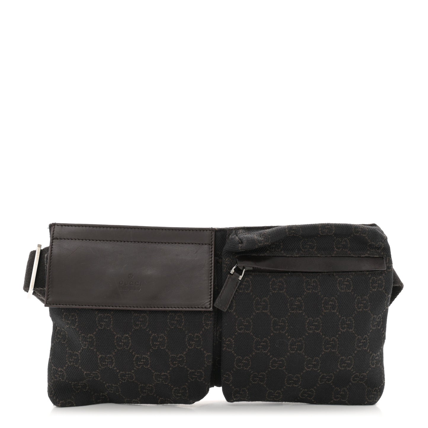 GG Denim Monogram Double Pocket Belt Bag Brown