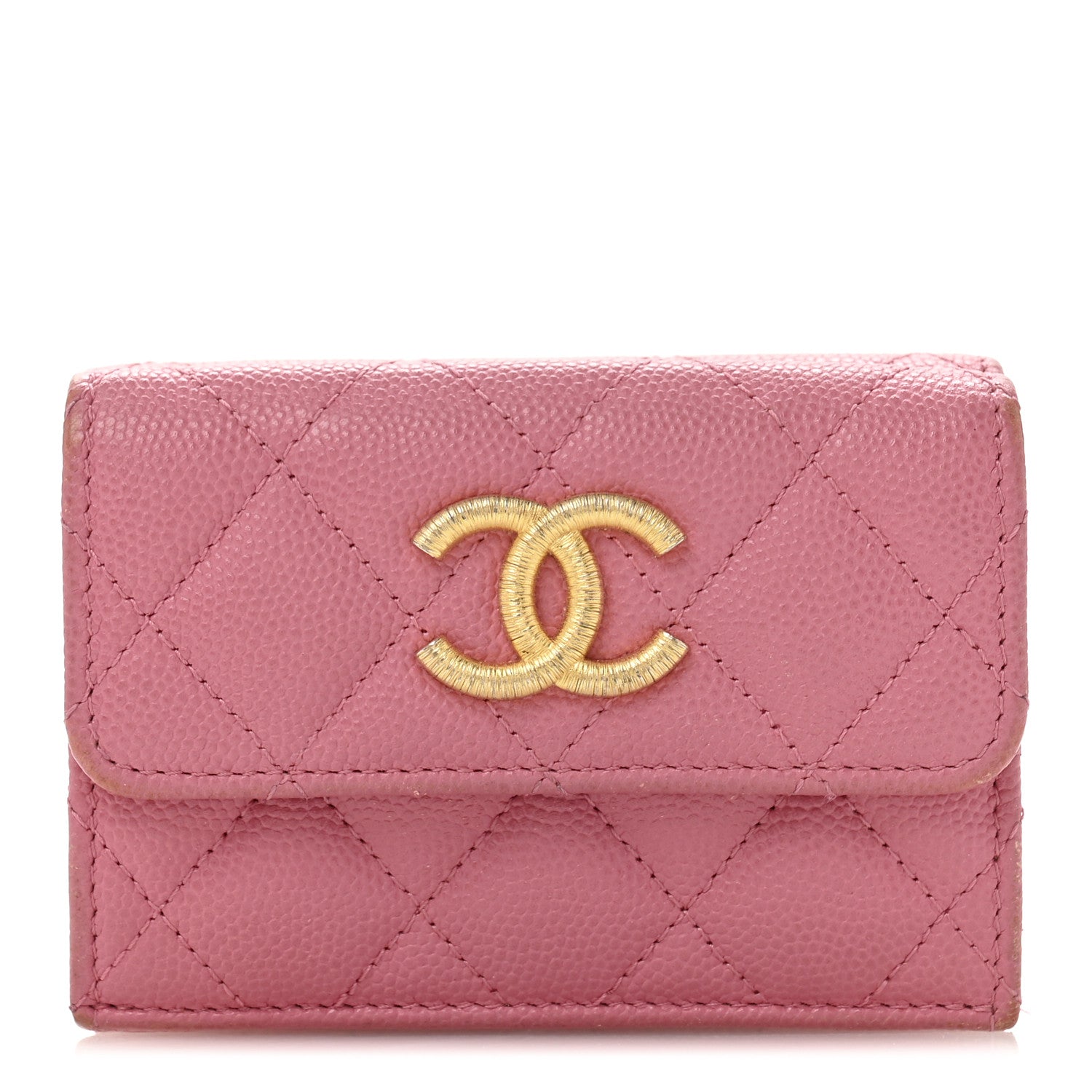 Chanel Caviar Quilted Textured CC Small Tri-Fold Flap Wallet Pink 1 of 11