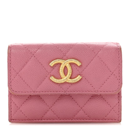 Chanel Caviar Quilted Textured CC Small Tri-Fold Flap Wallet Pink 1 of 11