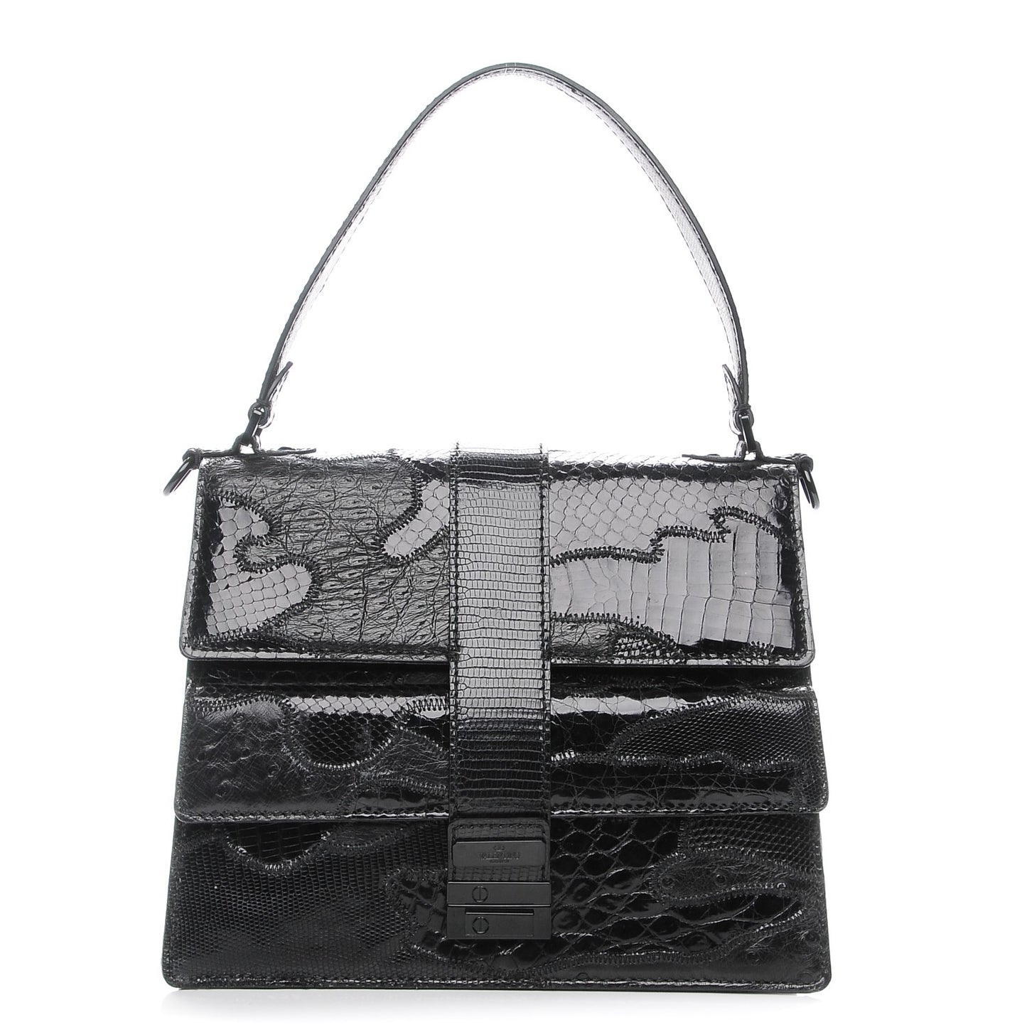 Lizard Ostrich Snakeskin Alligator Satchel Black