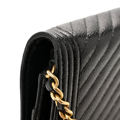 Chanel Caviar Chevron Quilted Boy Wallet On Chain WOC Black 13 of 14