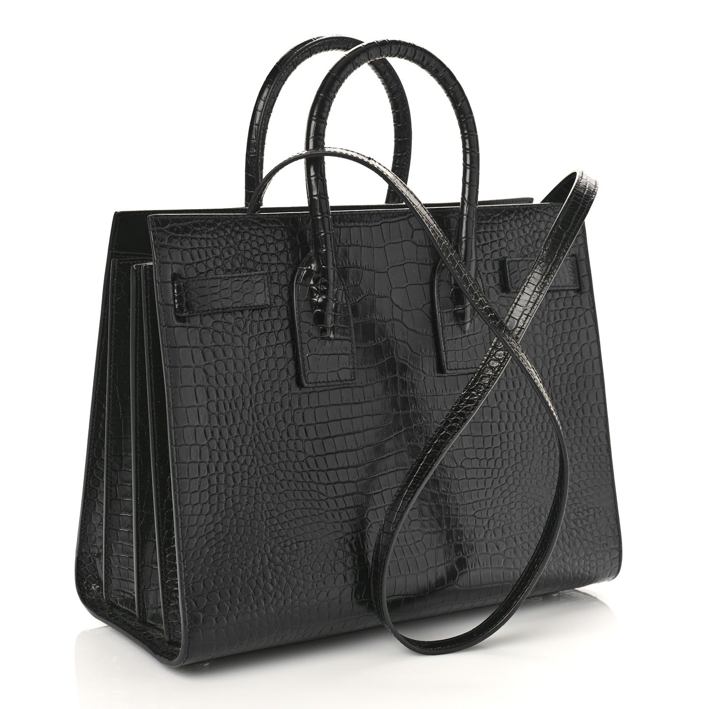 Calfskin Crocodile Embossed Small Sac de Jour Black
