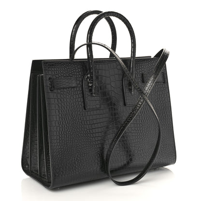 Saint Laurent Calfskin Crocodile Embossed Small Sac de Jour Black 4 of 11