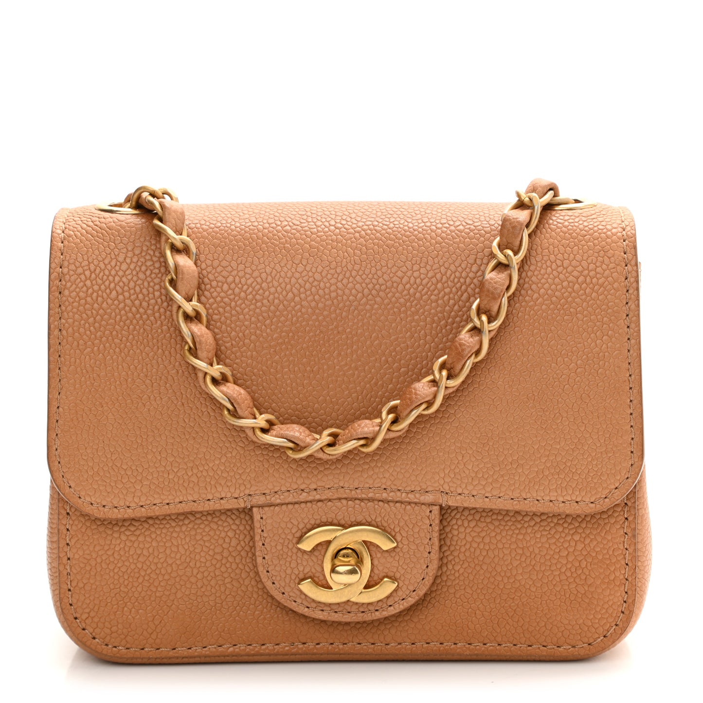 Grained Calfskin Mini Square Classic Pure Flap Brown