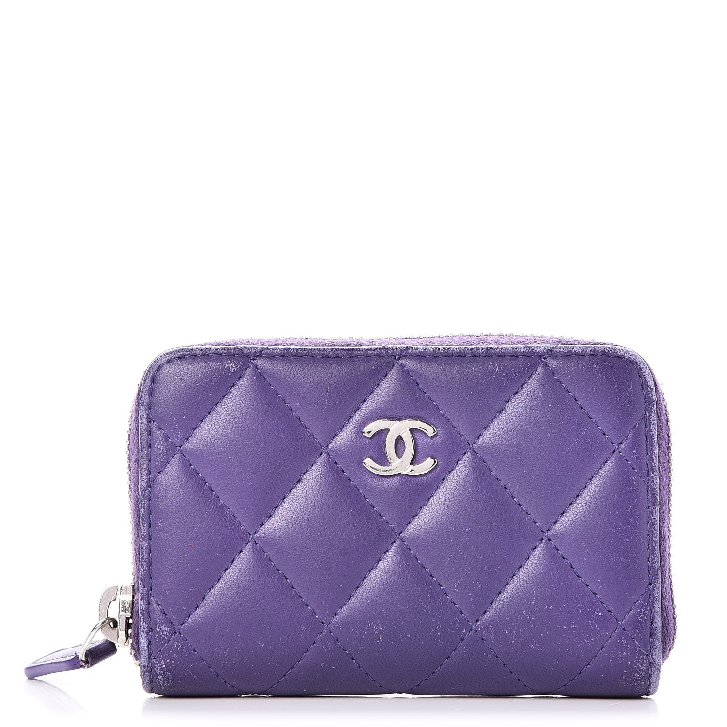 Chanel Lambskin Quilted Zip Around Coin Purse Wallet Purple 1 of 11