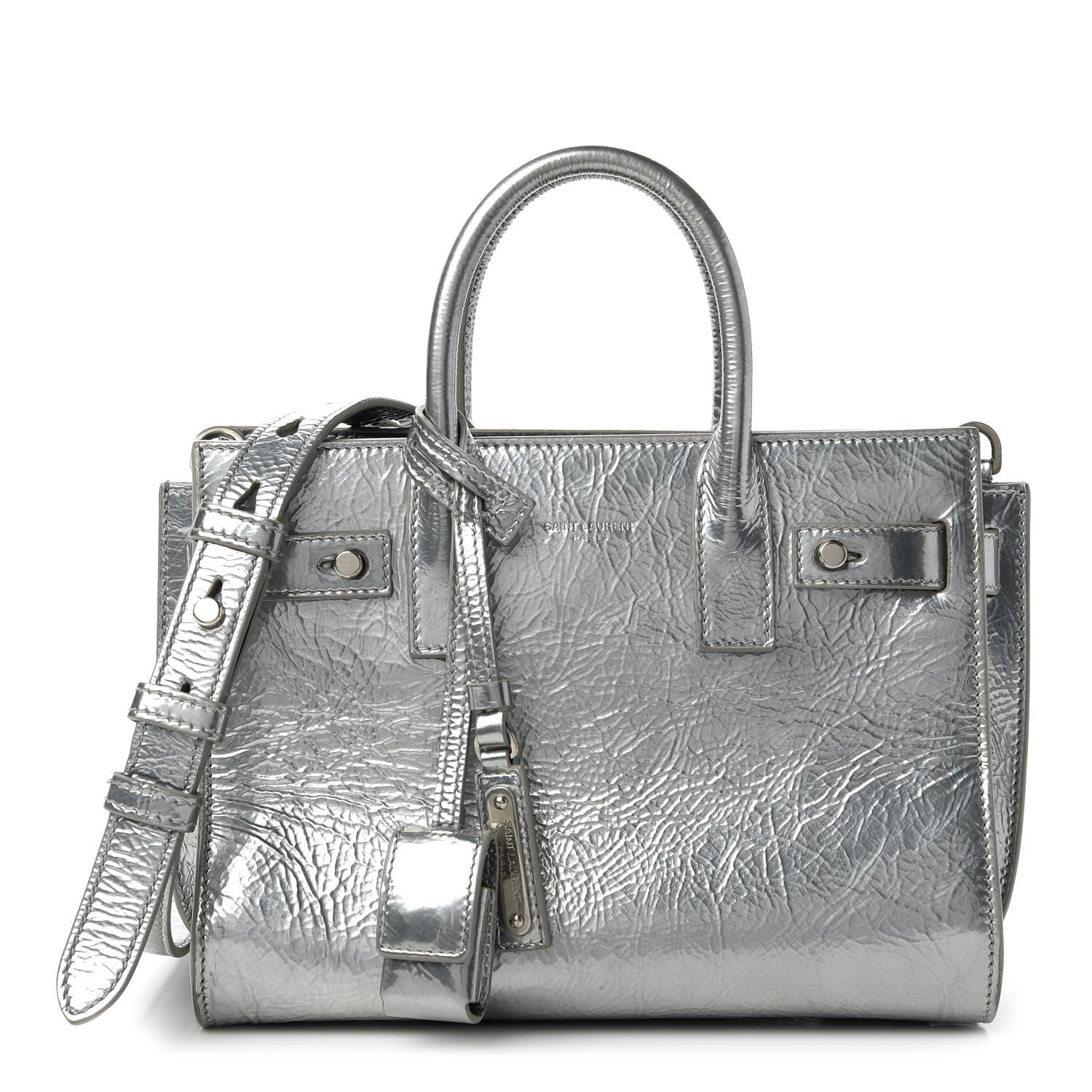 Saint Laurent Metallic Crinkled Calfskin Nano Supple Sac De Jour Silver 1 of 11