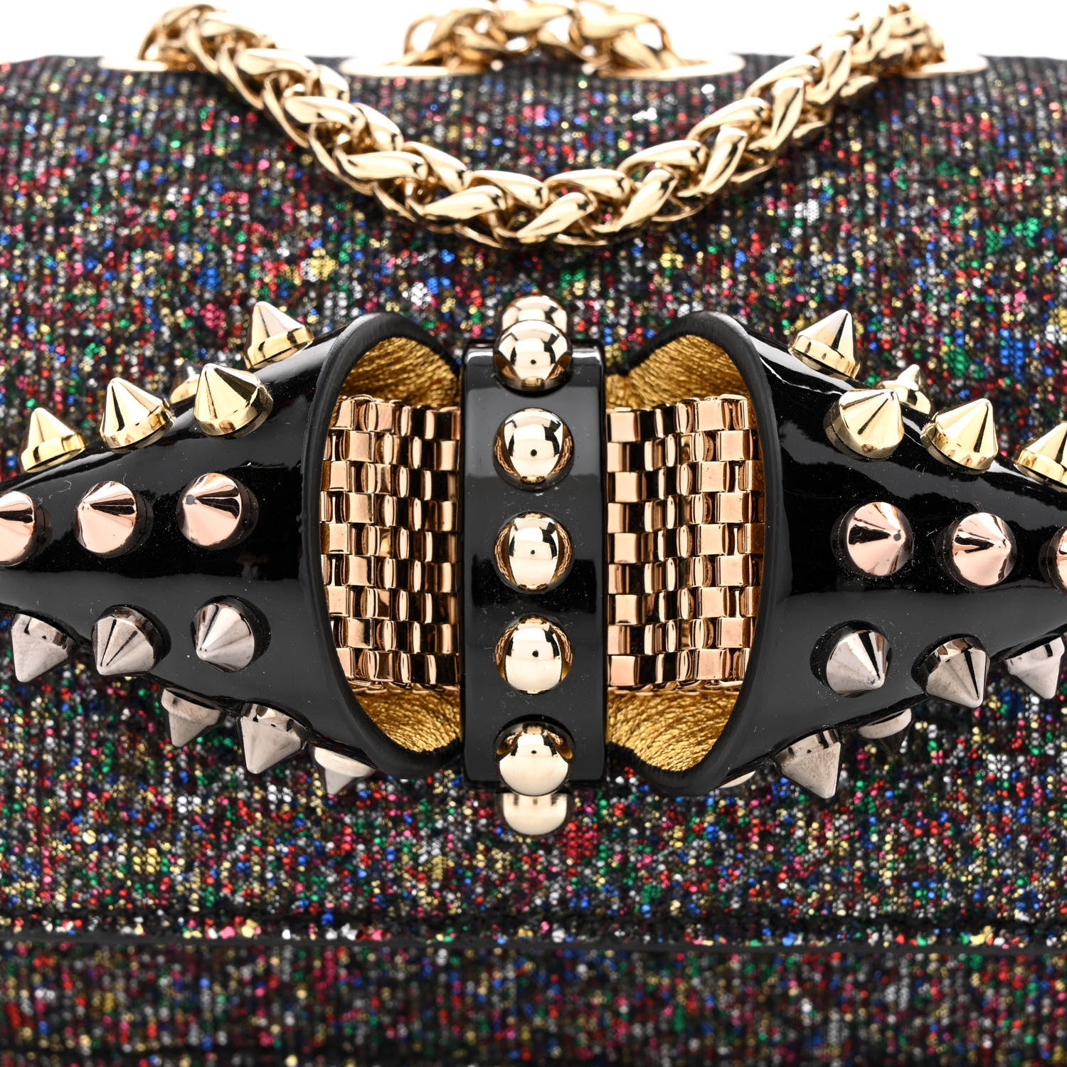 Christian Louboutin Glitter Calfskin Spikes Sweety Charity NV Crossbody Gold 7 of 9