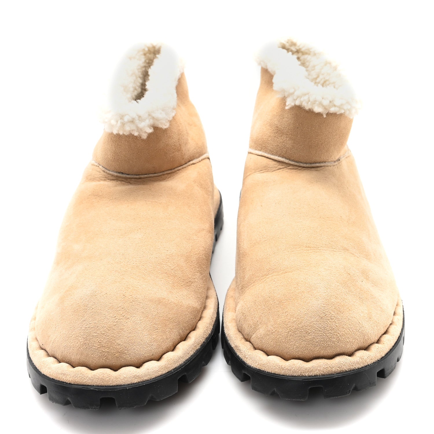 Prada Suede Shearling Logo Ankle Boots 39.5 Ecru 3 of 8