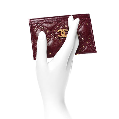 Chanel Glazed Calfskin Studded Quilted Card Holder Burgundy 2 of 10