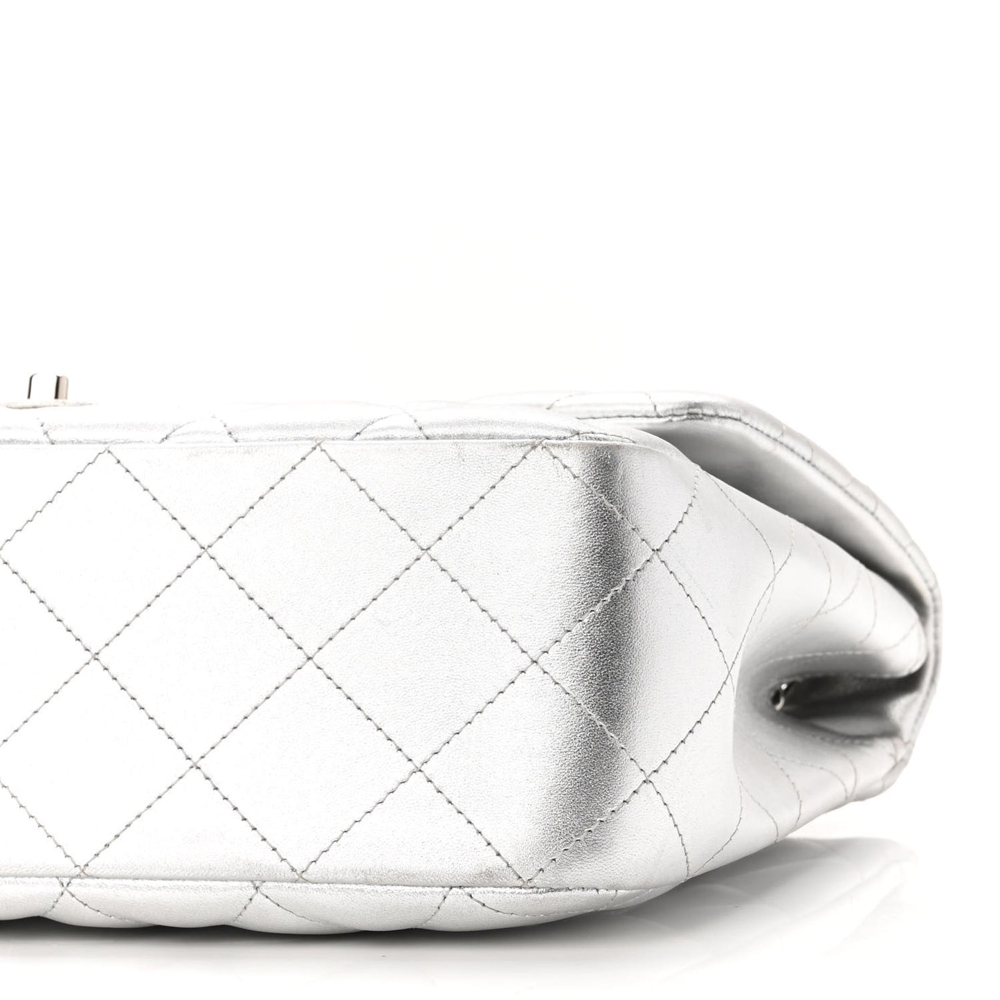 Metallic Lambskin Quilted Jumbo Single Flap Silver