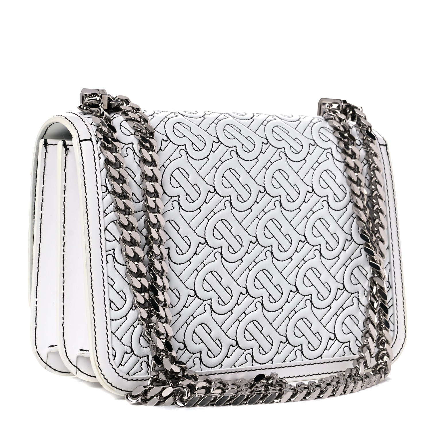 Burberry Calfskin Monogram Embossed Small TB Chain Bag Optic White 4 of 9