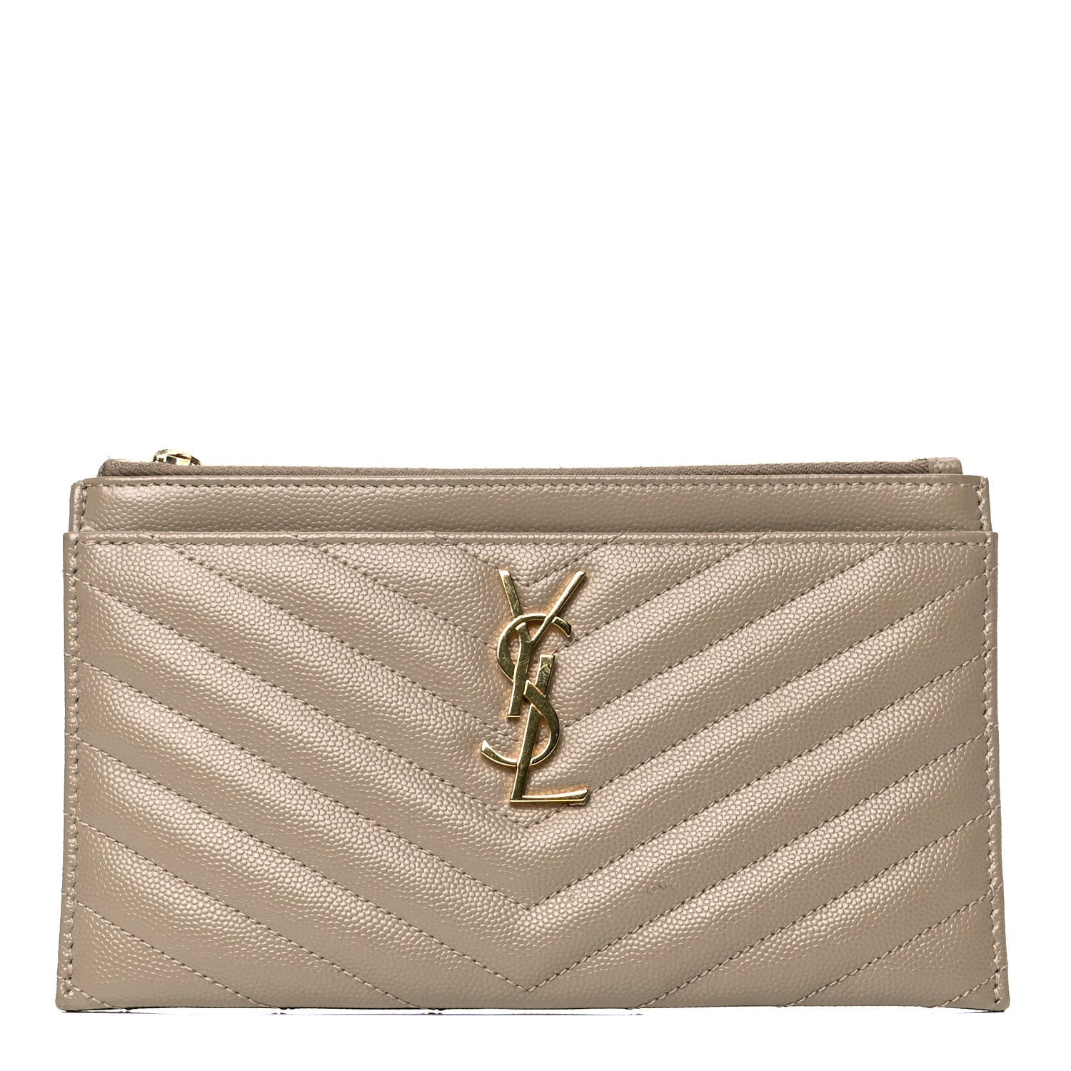 Saint Laurent Grain De Poudre Chevron Monogram Bill Pouch Dune 1 of 6