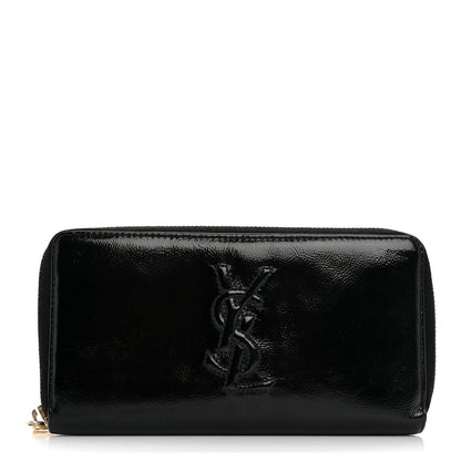 Saint Laurent Textured Patent Monogram Belle De Jour Zip Around Wallet Black 1 of 13
